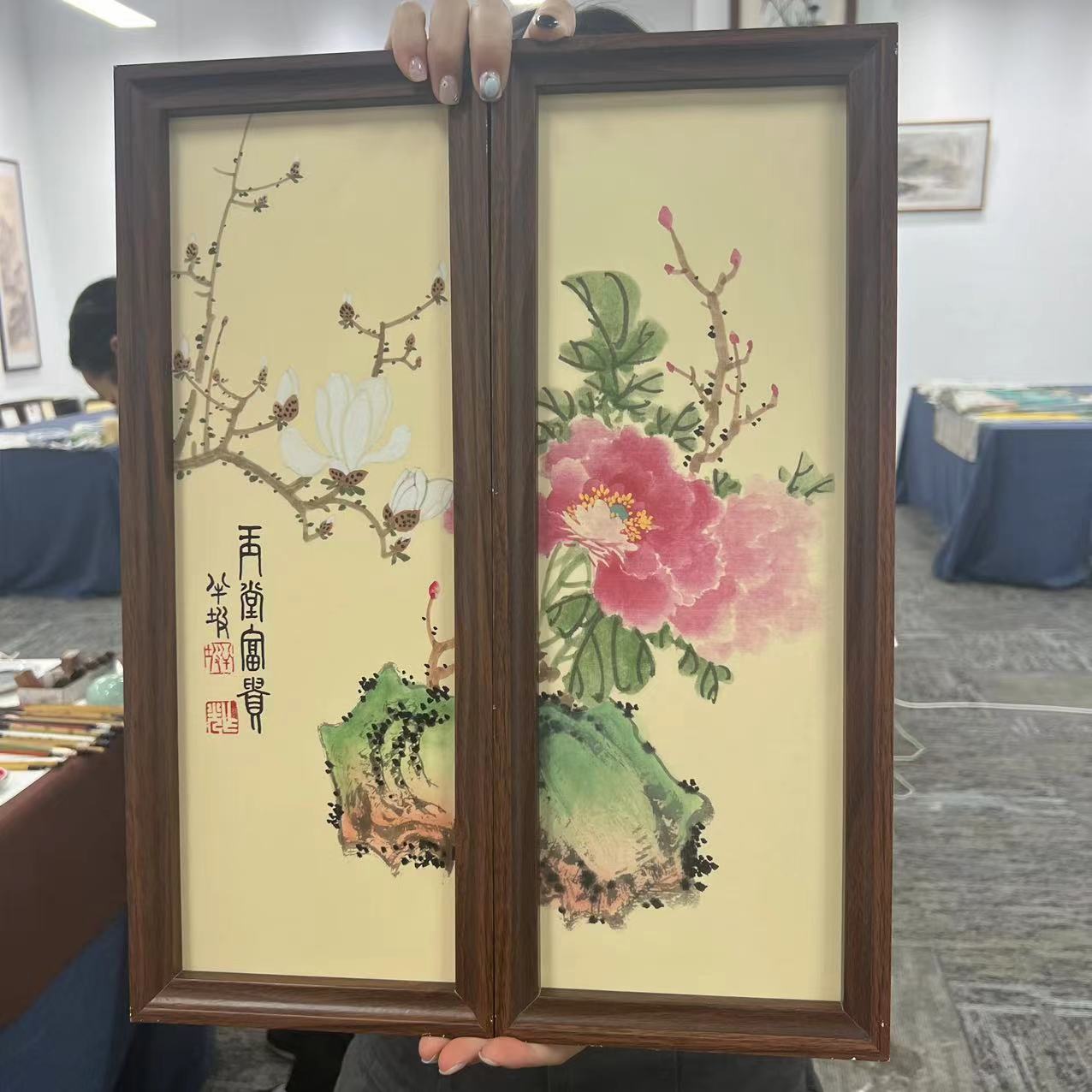 17*43/玉堂富贵两联屏+/周作光（带框）