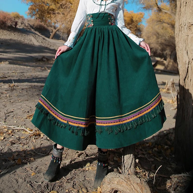 两人故事新疆舞复古民族风半身裙a字大摆长款裙子中长款QZ0940