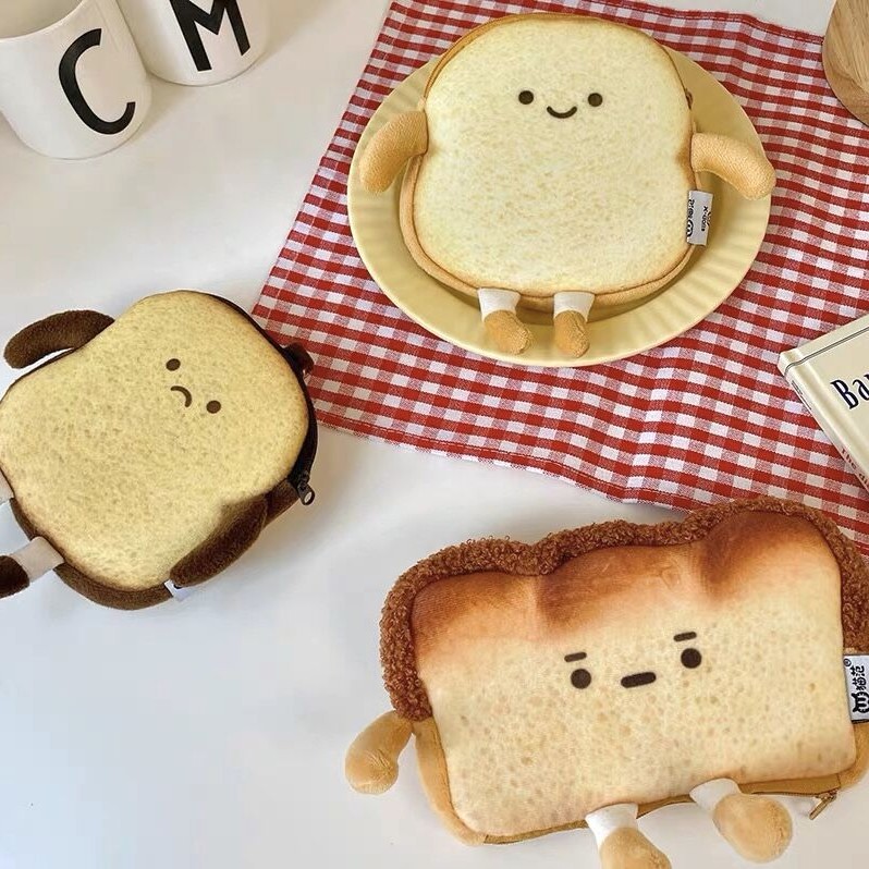 猫范可爱情绪吐司面包零钱包斜挎包女生创意包包日系卡通个性小包