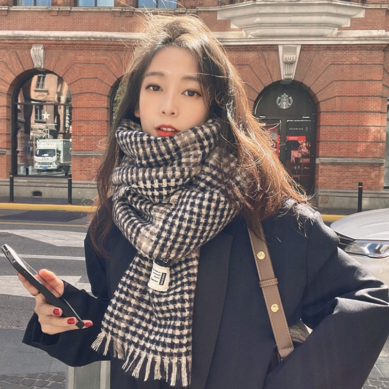 保暖复古格纹披肩网红加厚围巾女冬季千鸟格双面护颈网红款男保暖
