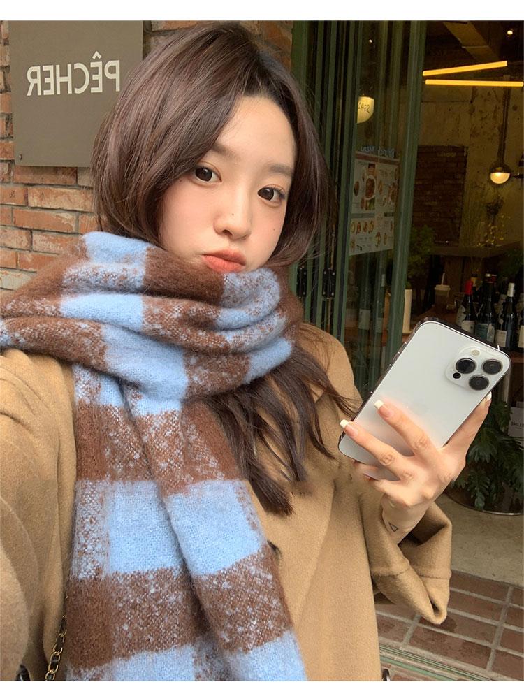保暖加厚格子围巾日系新款爆款韩版2023格纹棋盘格冬天百搭情侣款