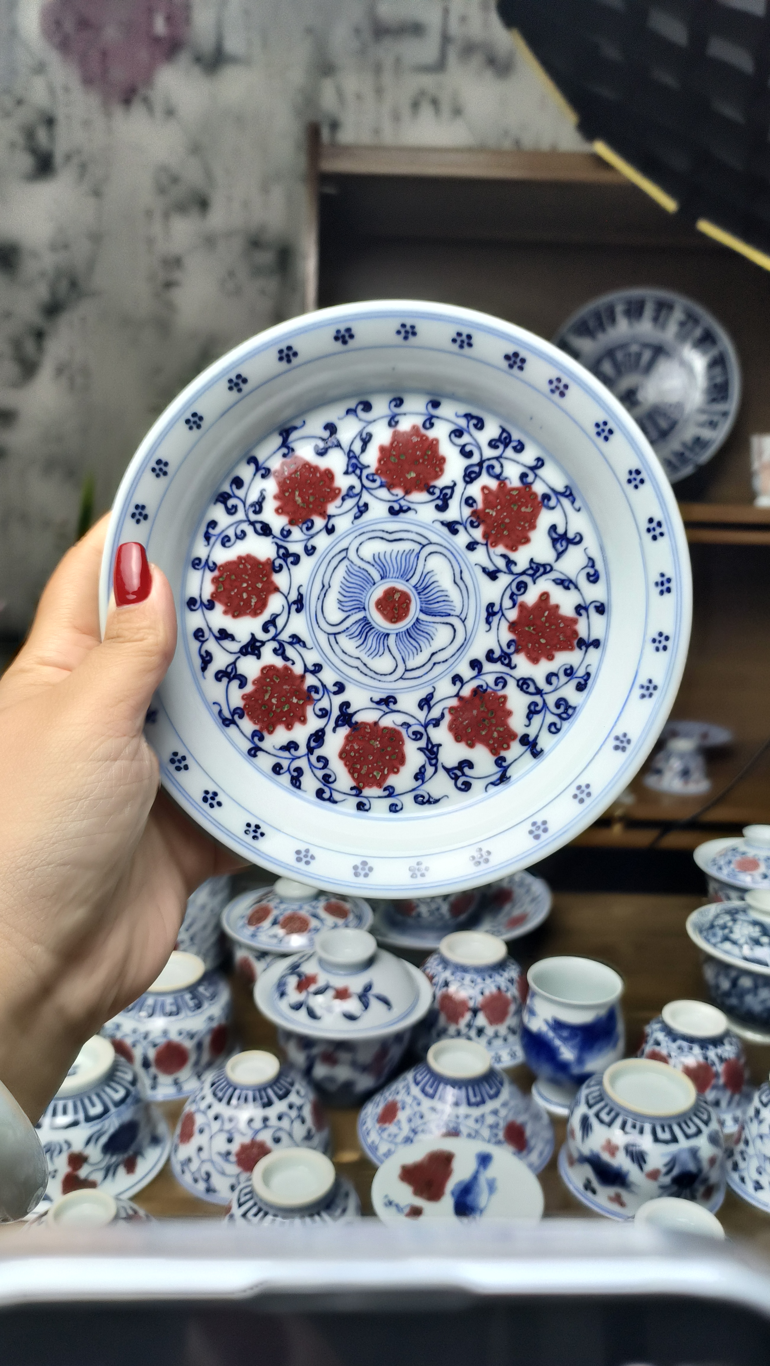 【料点】景德镇手工青花釉里红缠枝莲壶承（超7天无理由售后期不退换