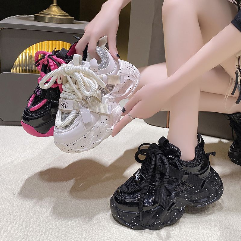 炸街老爹鞋女款2023秋季新款闪亮8cm厚底增高百搭时尚运动休闲鞋