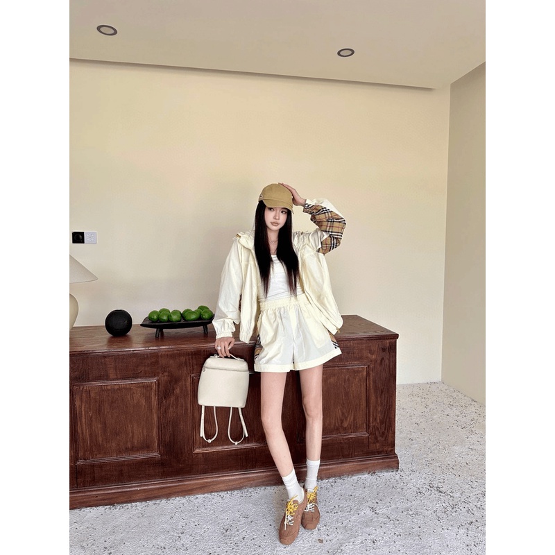 夏日经典巴家同款气质格纹防晒衣套装女女士长袖短裤休闲百搭宽松