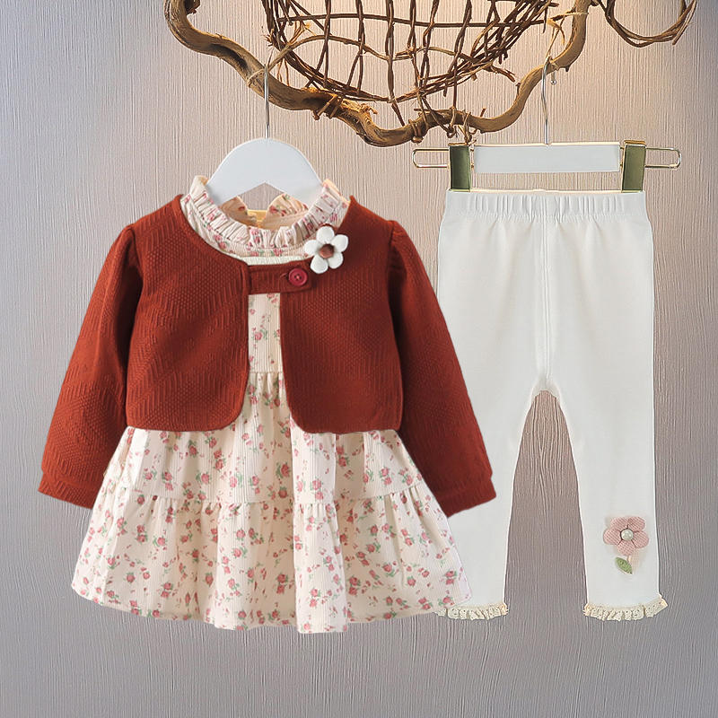 女童碎花连衣裙套装春秋装2025新款女宝宝裙子两件套婴幼儿童装潮