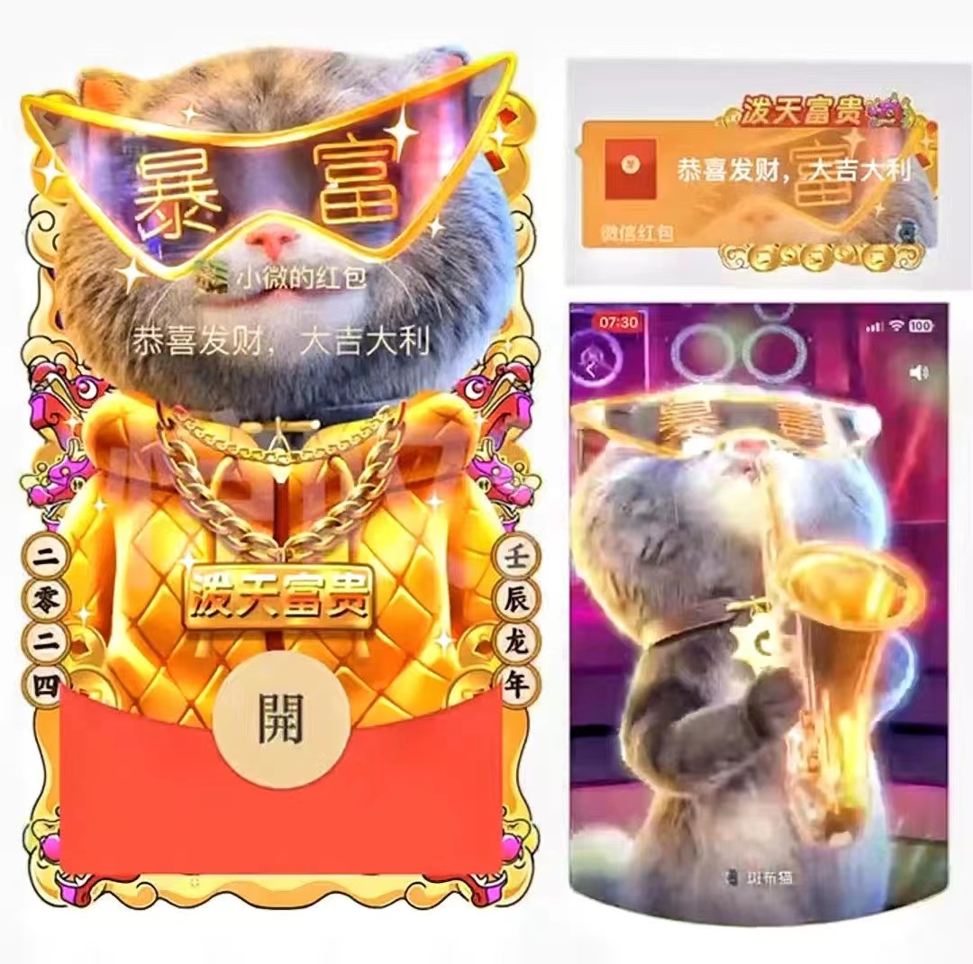 斑布猫2024最新款泼天富贵动态音效新年个性卡通红包封面定制