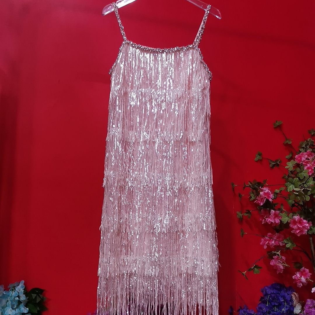 C203媛气质纯欲高级感流苏亮片吊带夏季连衣裙
