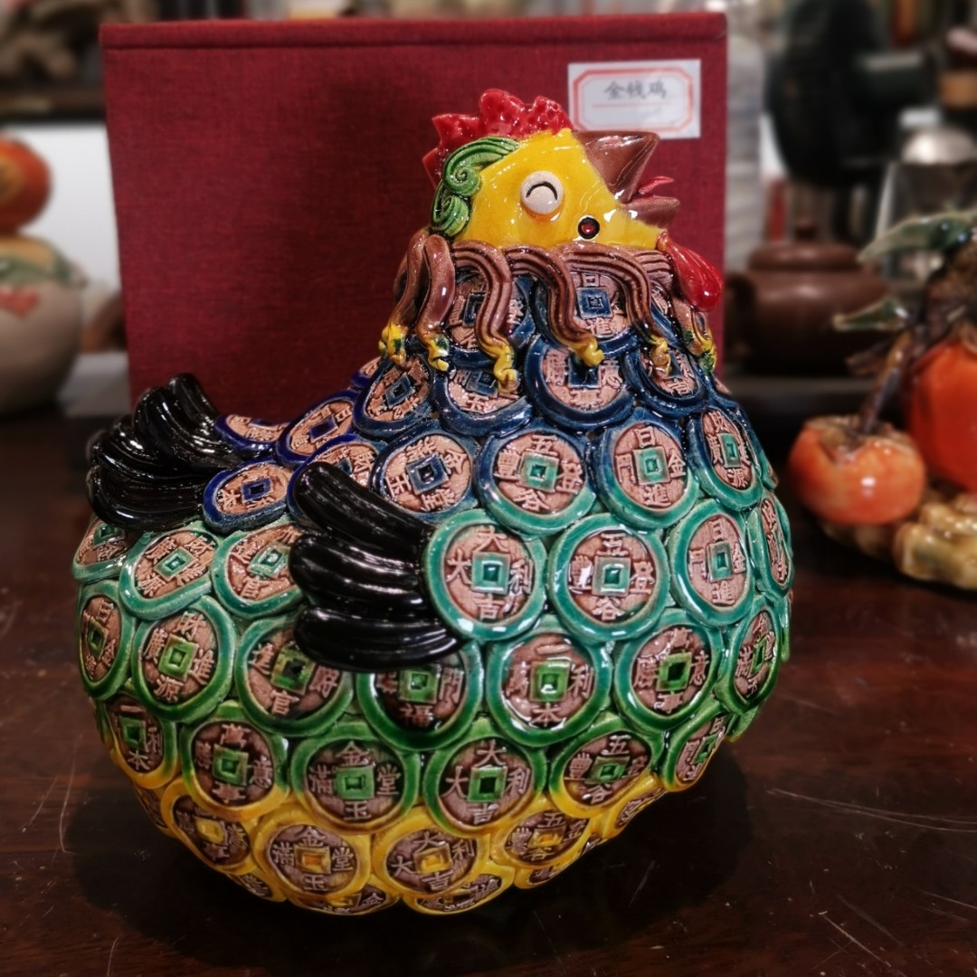 《金钱鸡》15*12*16手工高温陶瓷家居摆件送赠好友礼物好物工艺品