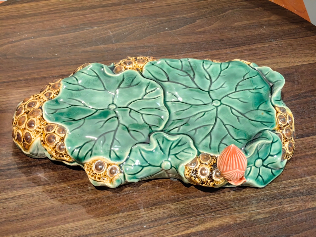 荷韵飘香干泡茶茶盘 32×20×5 手工高温陶瓷家居装饰工艺品