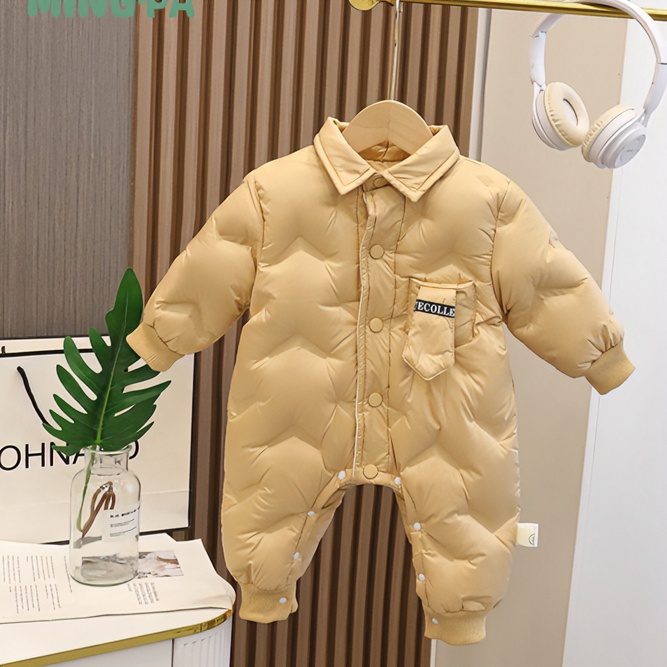 婴儿冬季羽绒服儿童保暖连体衣婴幼儿翻领白鸭绒加绒加厚冬款衣服