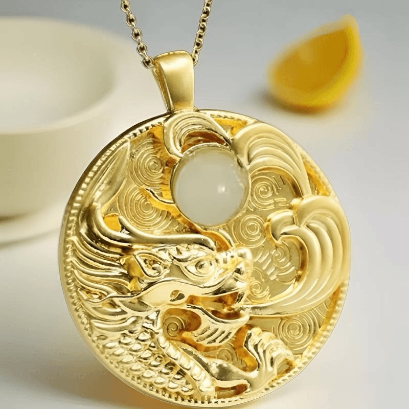 和田玉 浮雕龙戏珠项链吊坠 MS-1A