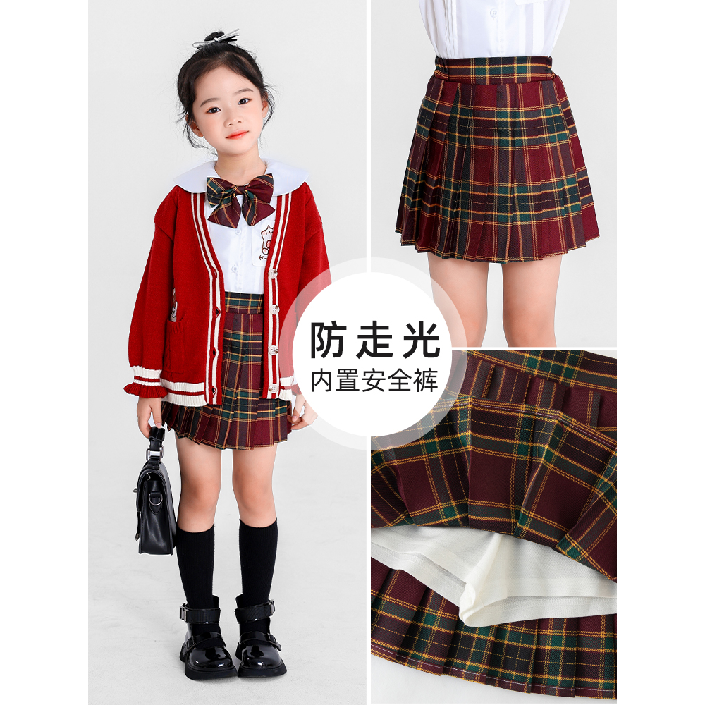 女童百褶半身裙冬季红色新年短裙儿童裙子学院风jk裙女孩秋冬宝宝