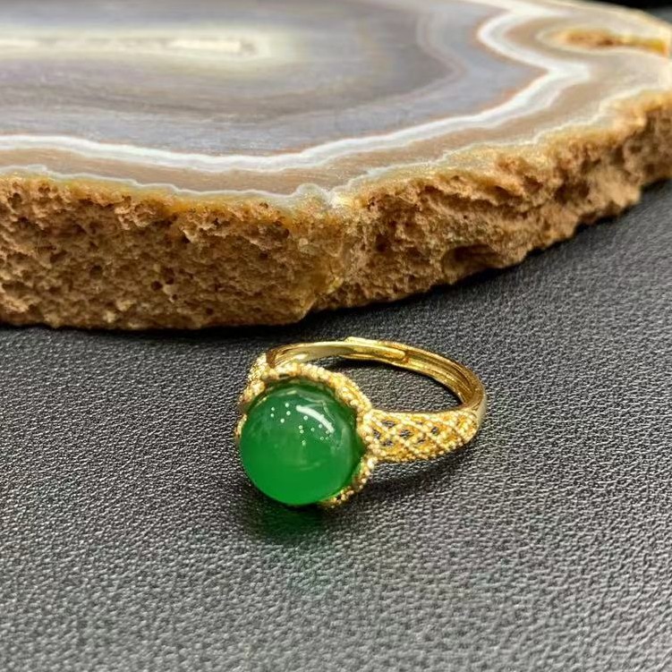 ST1837-天然珠宝-高古青玉玛瑙绿戒指-礼物送礼佳品-