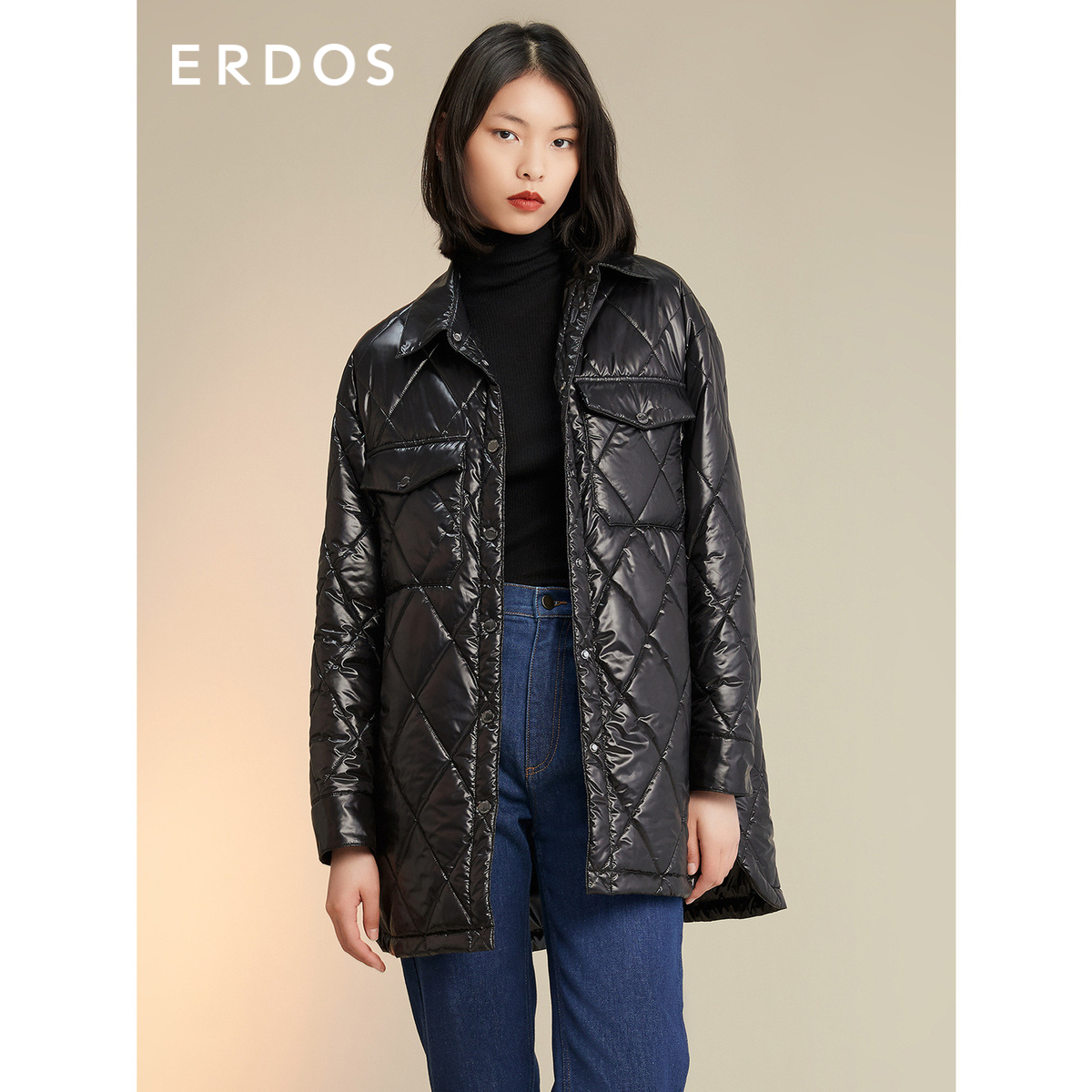 ERDOS 亮面格子秋冬冬季时尚保暖休闲羽绒服外套