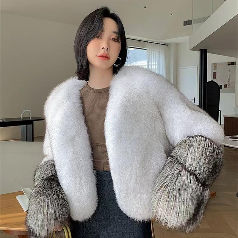 网红洋气真狐狸毛加厚短外套时尚年轻款显瘦银狐毛冬季保暖女气质