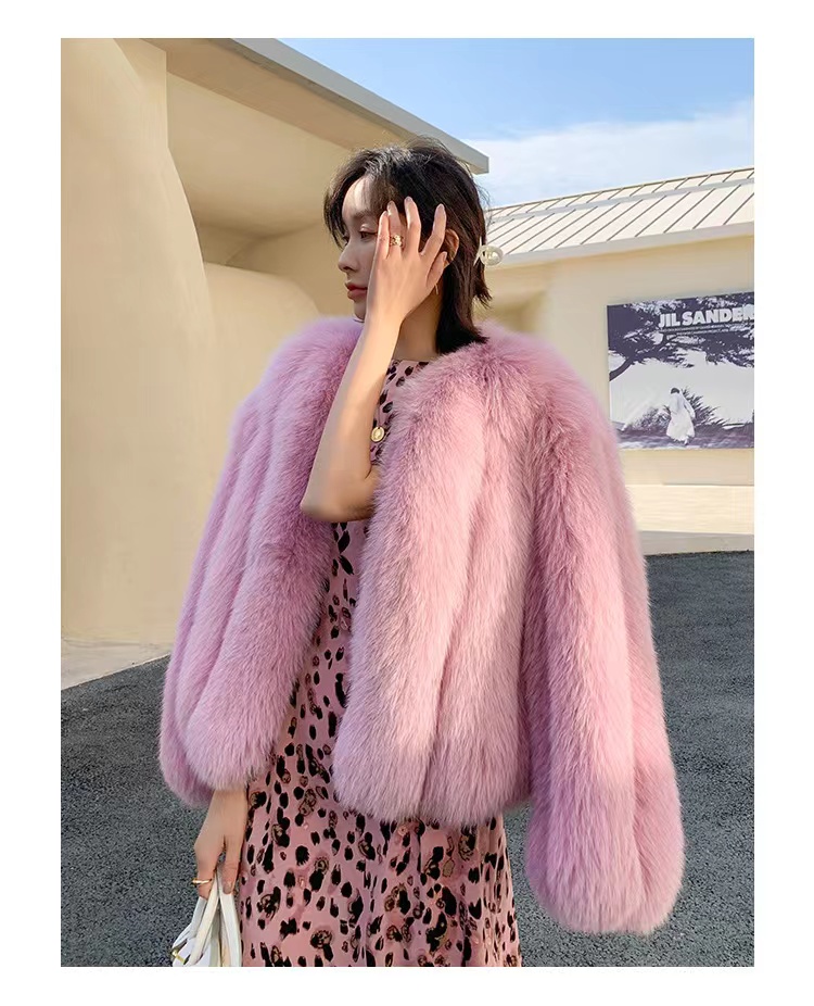 轻奢真狐狸毛毛洋气外套竖排显瘦女新款秋冬季保暖整一体修身气质