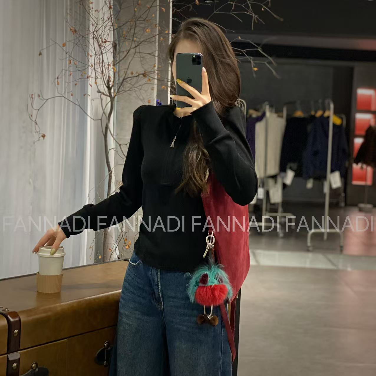 FANNADI【上衣】设计感修身显瘦正肩半拉链打底长袖小衫 IN 82318