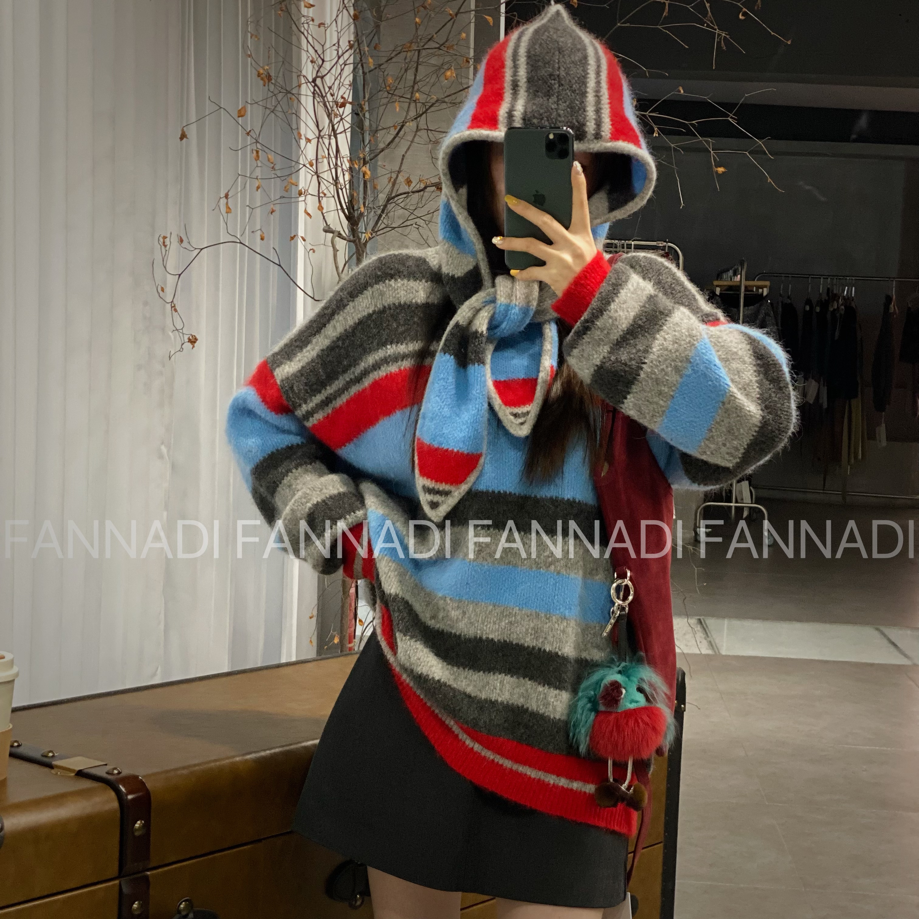 FANNADI【上衣】轻奢高品马海毛设计感彩色条纹小衫 SM 88A854