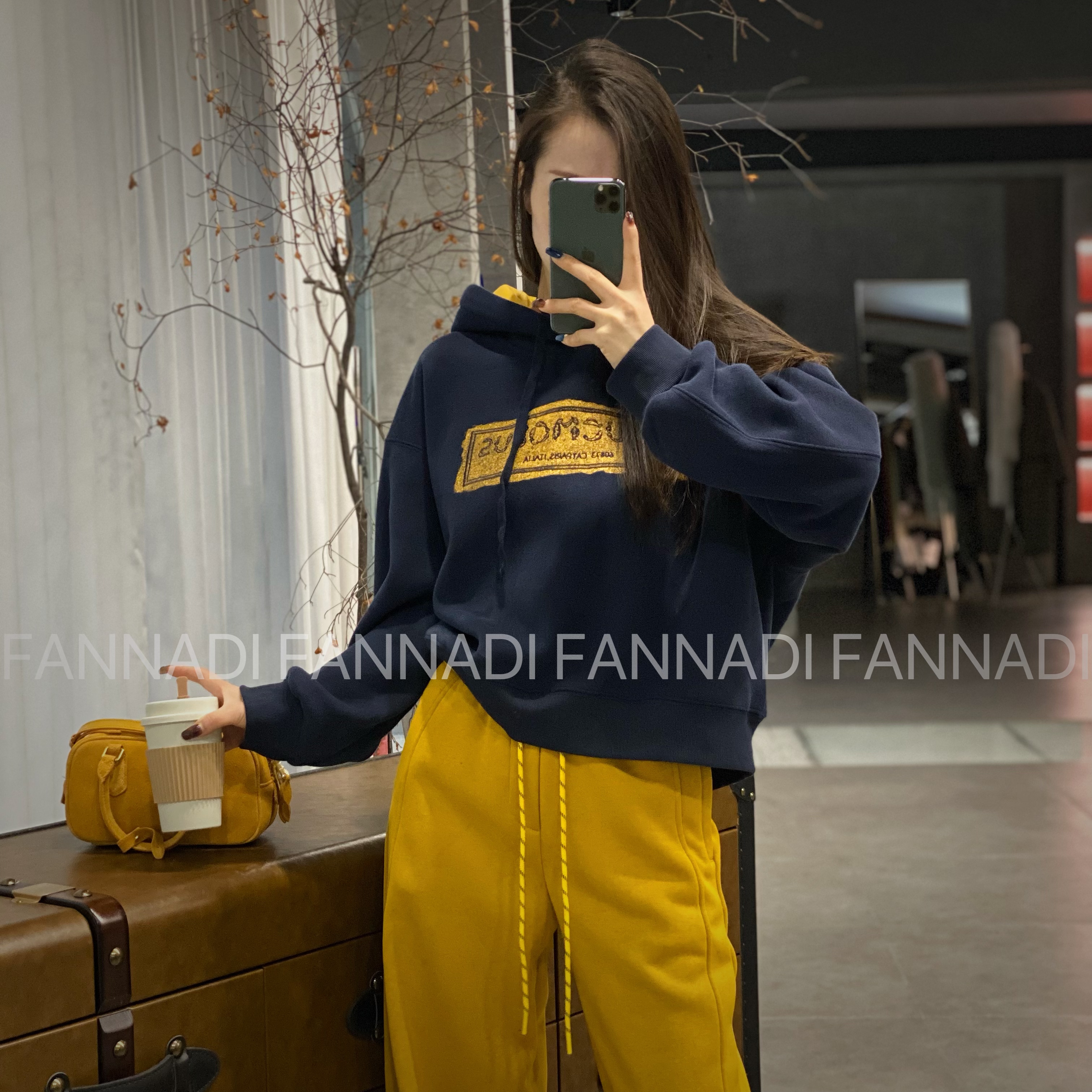 FANNADI【上衣】时尚休闲韩版设计感连帽套头加绒卫衣 ZW 5326