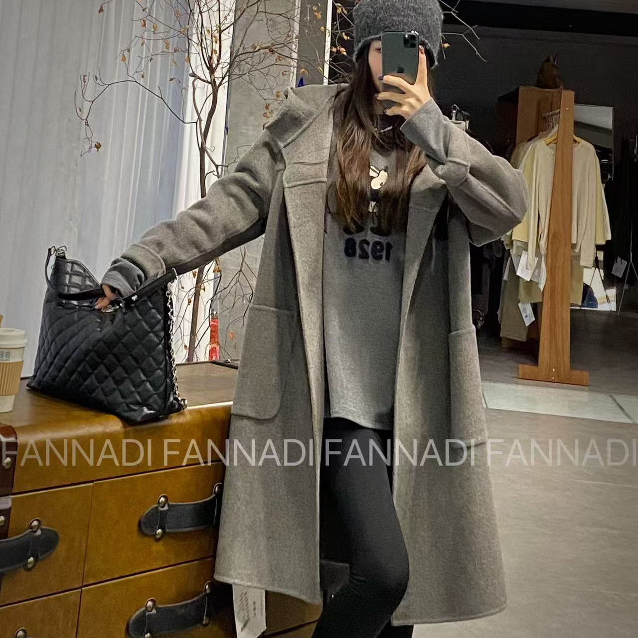 FANNADI【大衣】轻奢羊绒简约质感圆领纯色中长款外套 GG 106-5003