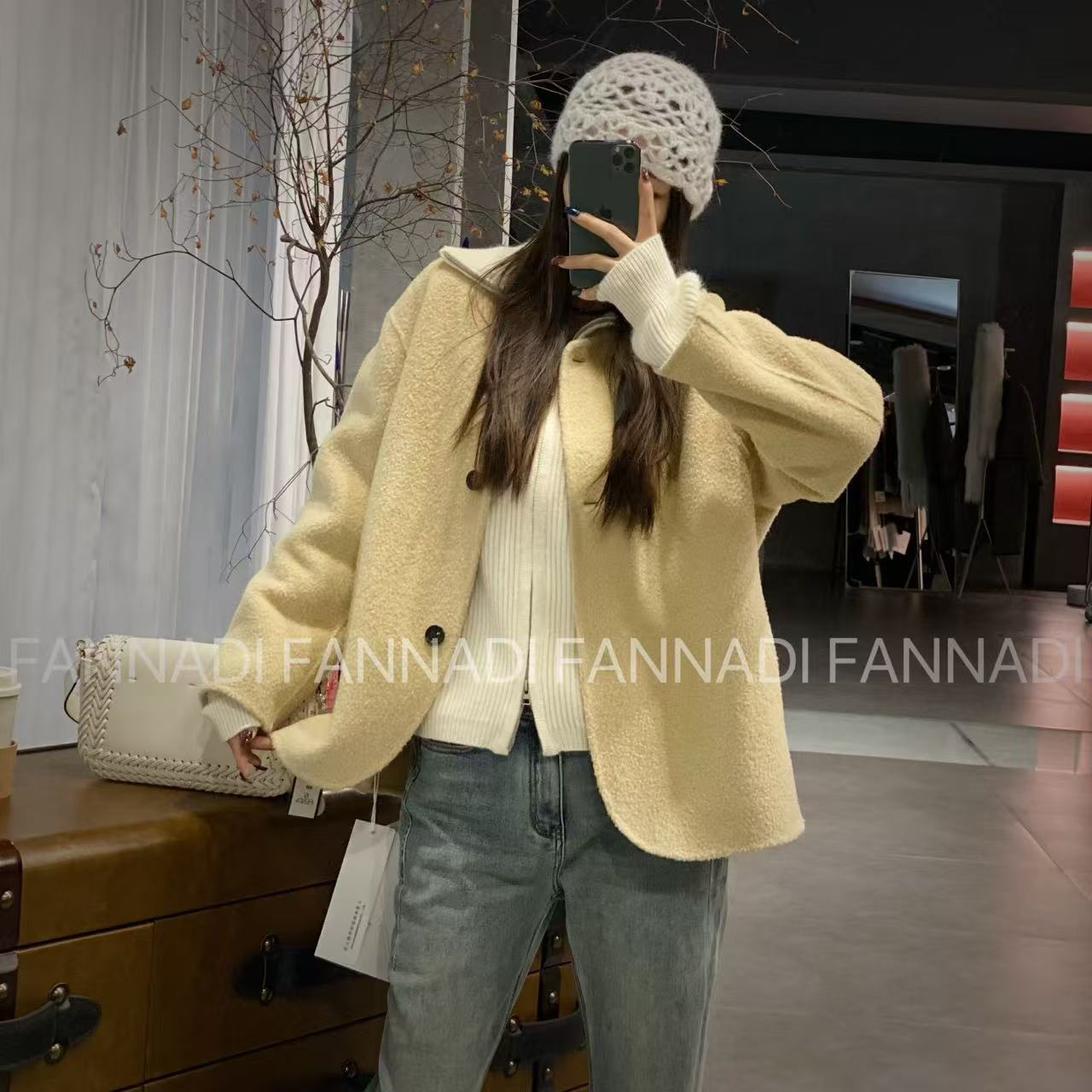 FANNADI【大衣】15%羊驼80%羊毛气质牛角扣大衣 CS 11-Q201