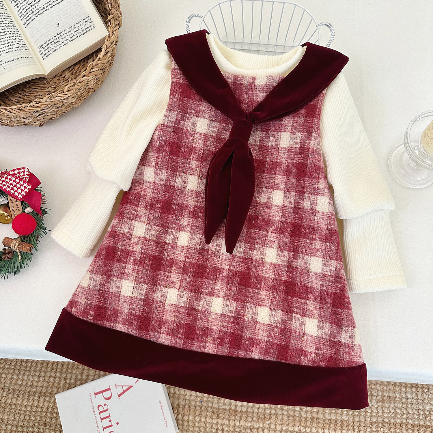 【红领巾】2024女童时尚花边加厚洋气棉服加绒冬季新款两件套X24150