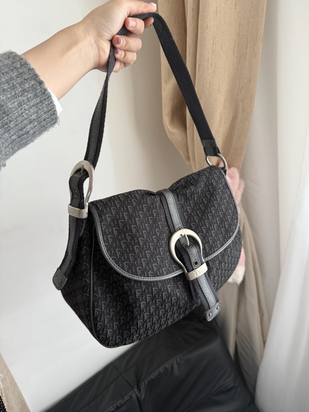 95新 DIOR/迪奥 牙牙 黑老花大半月腋下包