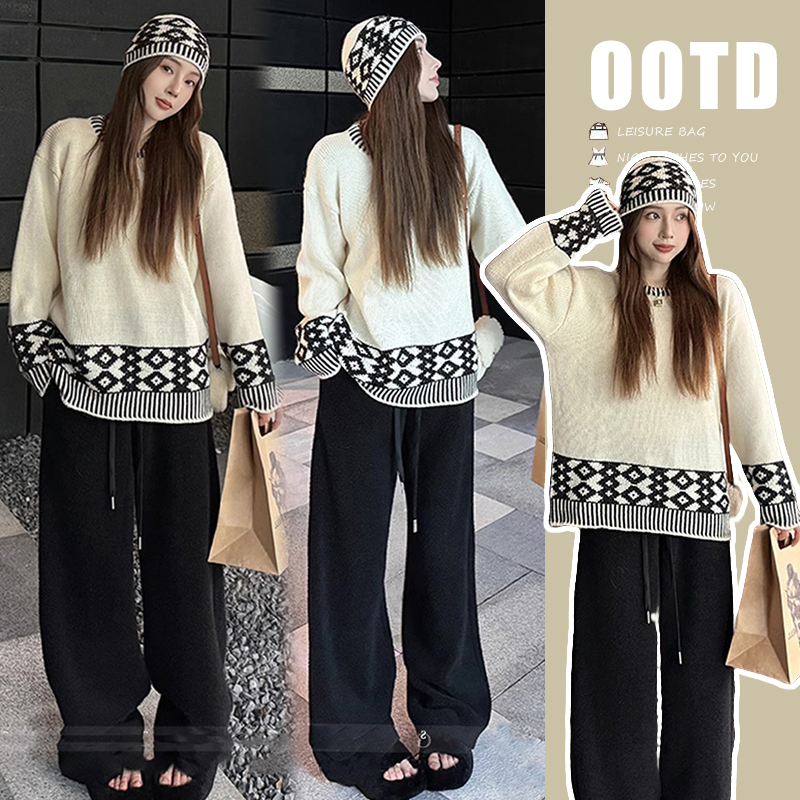 2024秋冬装新款孕妇装复古提花慵懒风毛衣高级感气质孕期显瘦上衣