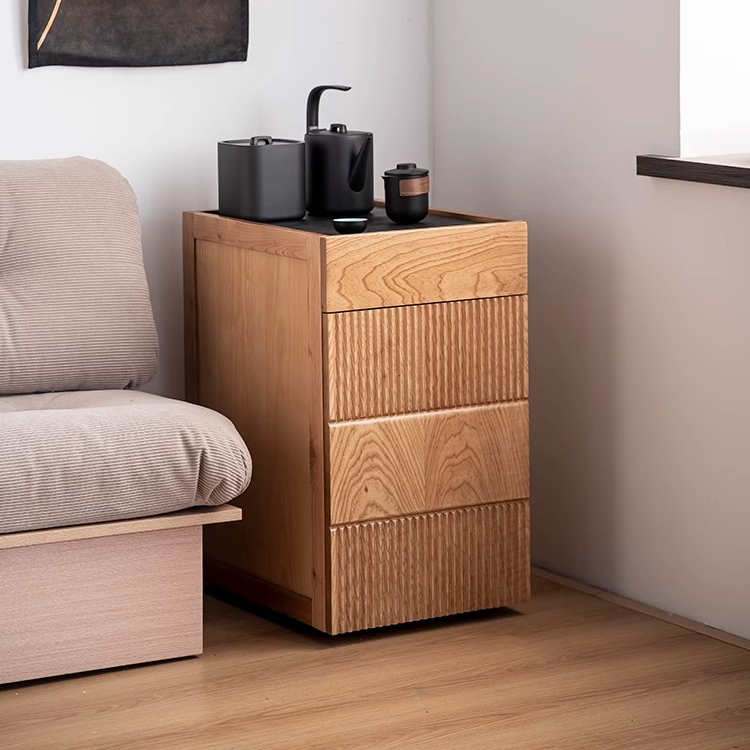 白蜡木落地茶水柜实木可移动矮柜水吧台茶台简约家用茶桌边柜