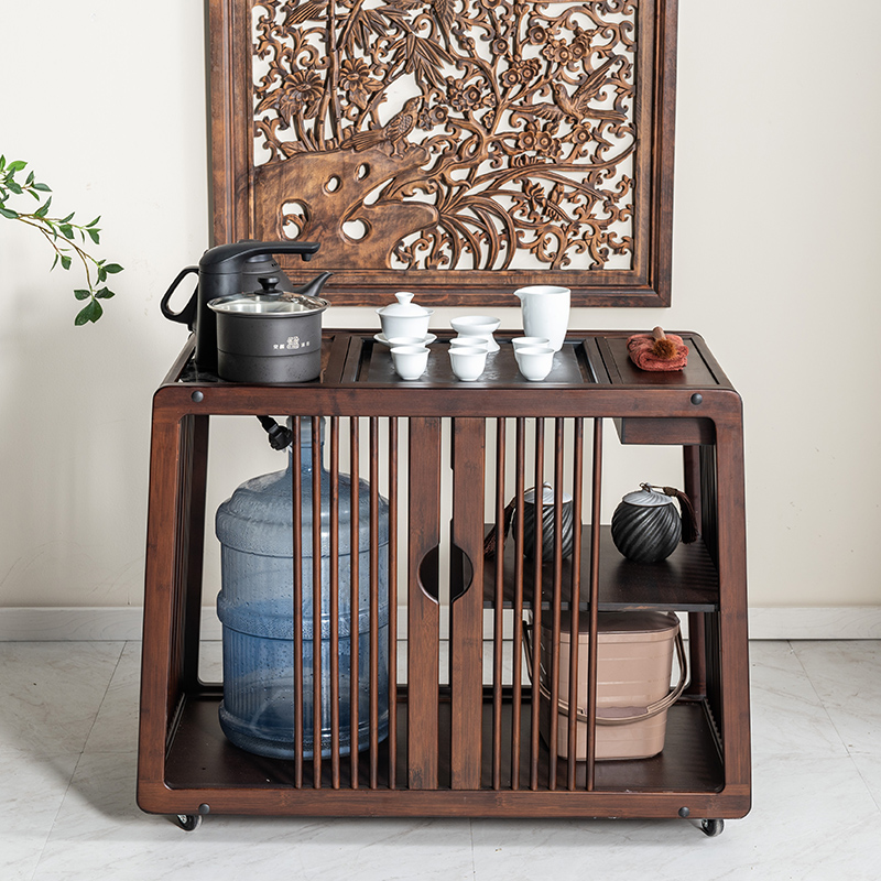 茶桌家用小茶台移动茶车实木红木新中式茶水柜架烧水壶一体小茶几