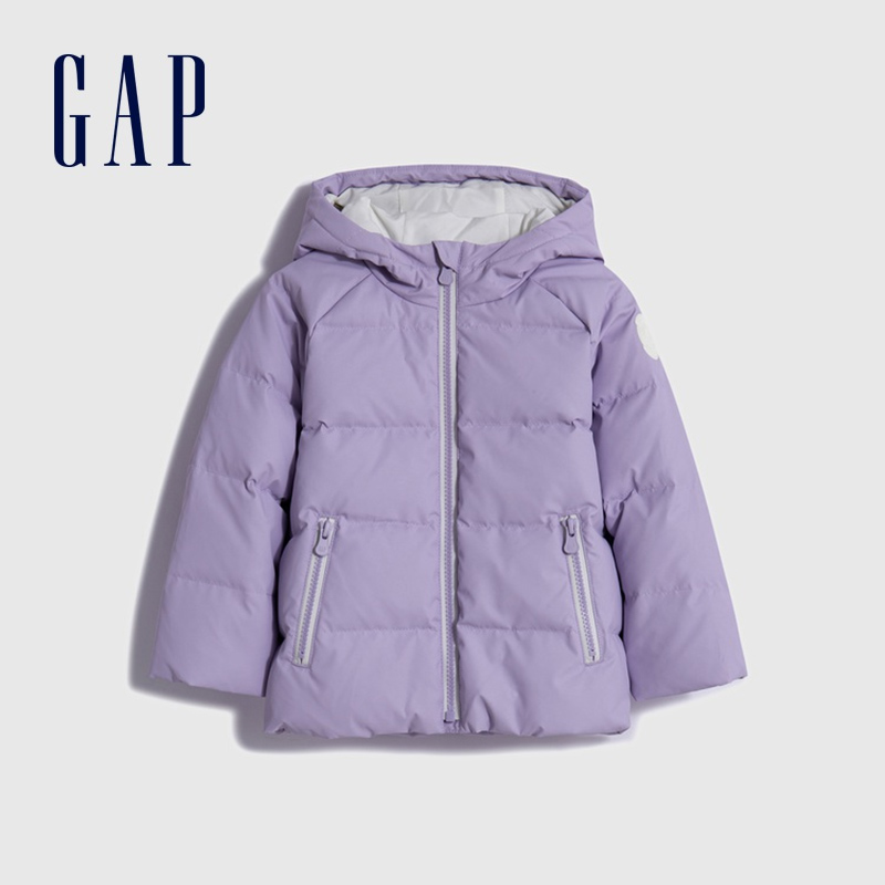 Gap男女幼童秋季2023新款LOGO防风雨连帽羽绒服720931儿童装外套