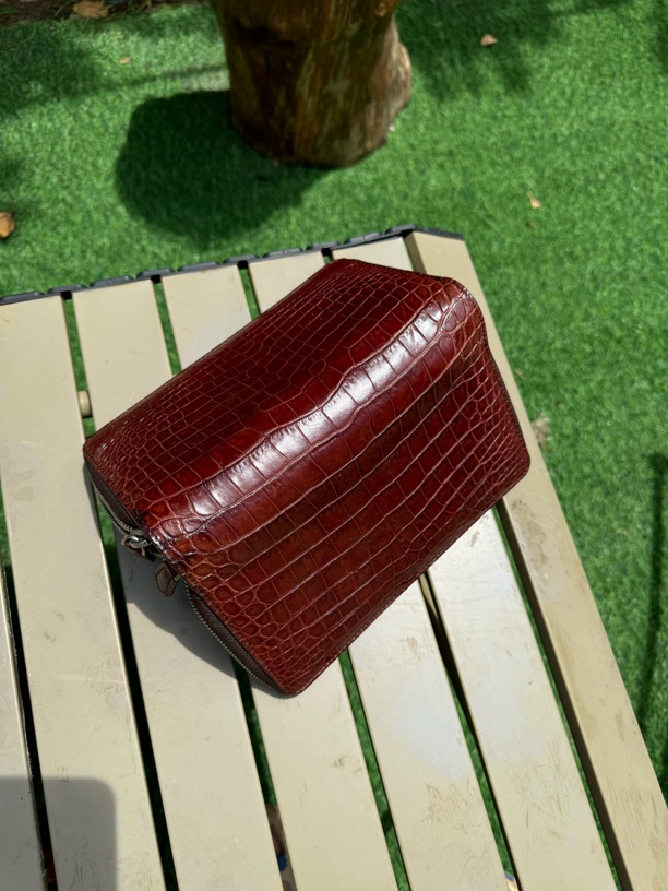 菲子鳄 鳄鱼腹皮大手包 双拉链手包 多卡位钱包经典手拿包 鳄鱼皮