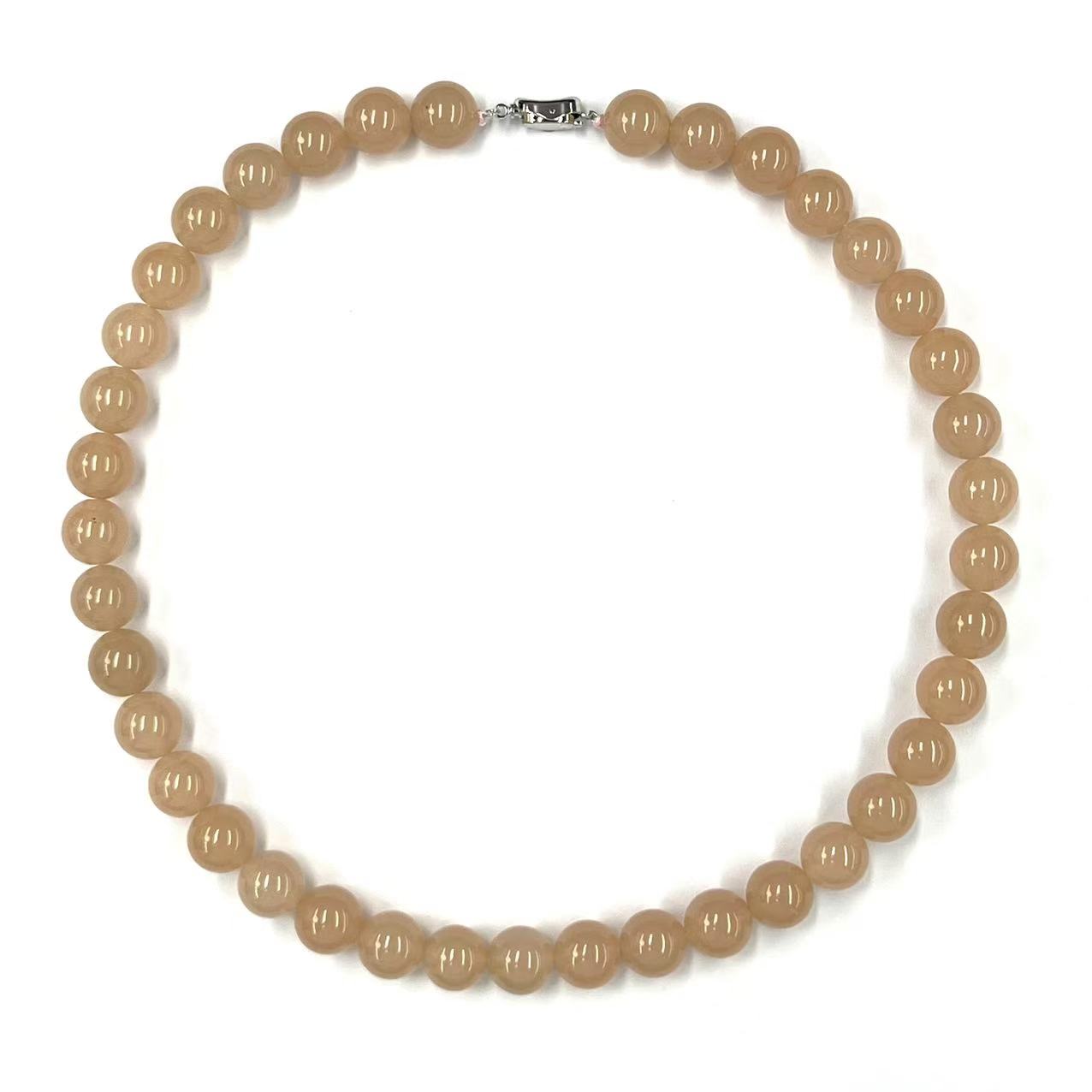 【符老板】x601-国风简约款西柚粉石英质玉圆珠项链-赠礼盒