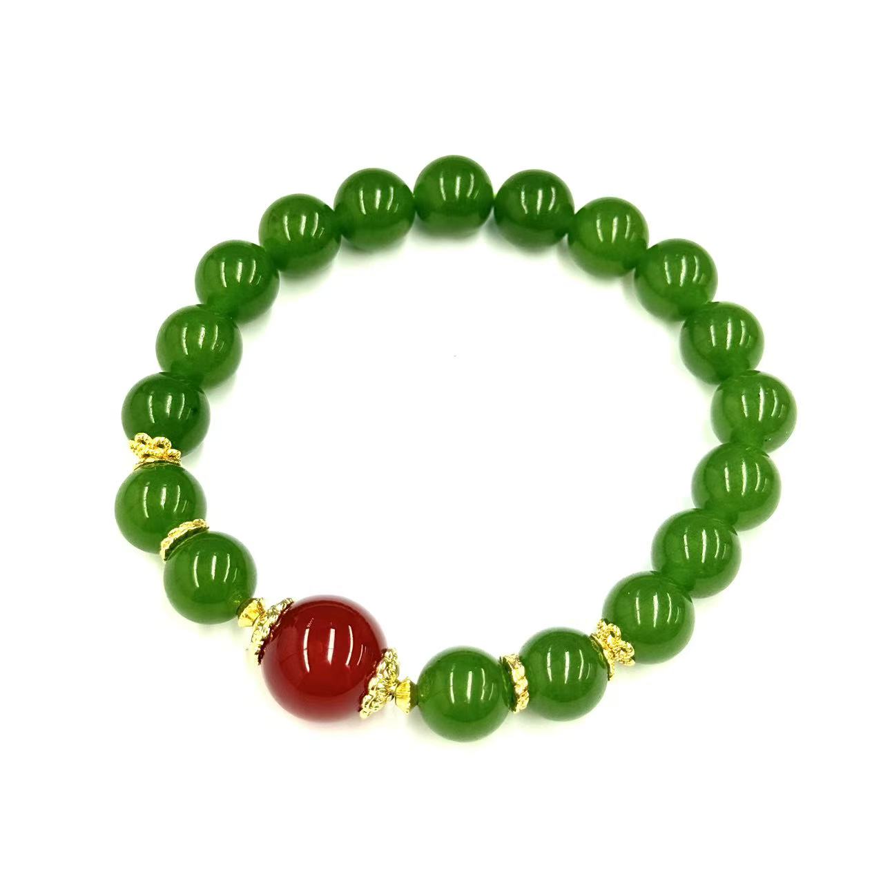 【符老板】s1173-国风设计款金宝绿东陵玉DIY红景玛瑙手串-赠礼盒