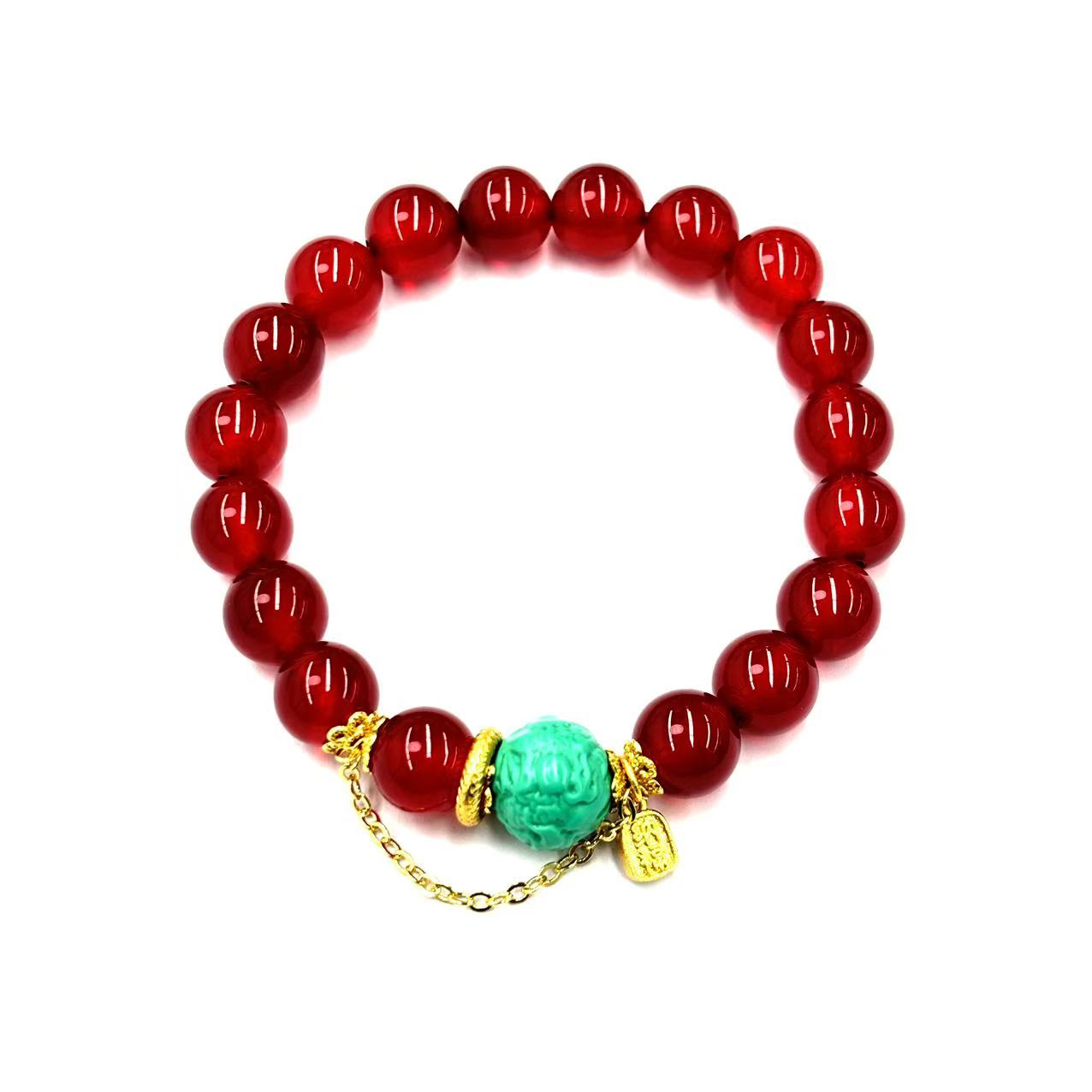 【符老板】s1175-复古设计款红景玛瑙圆珠手串-赠礼盒