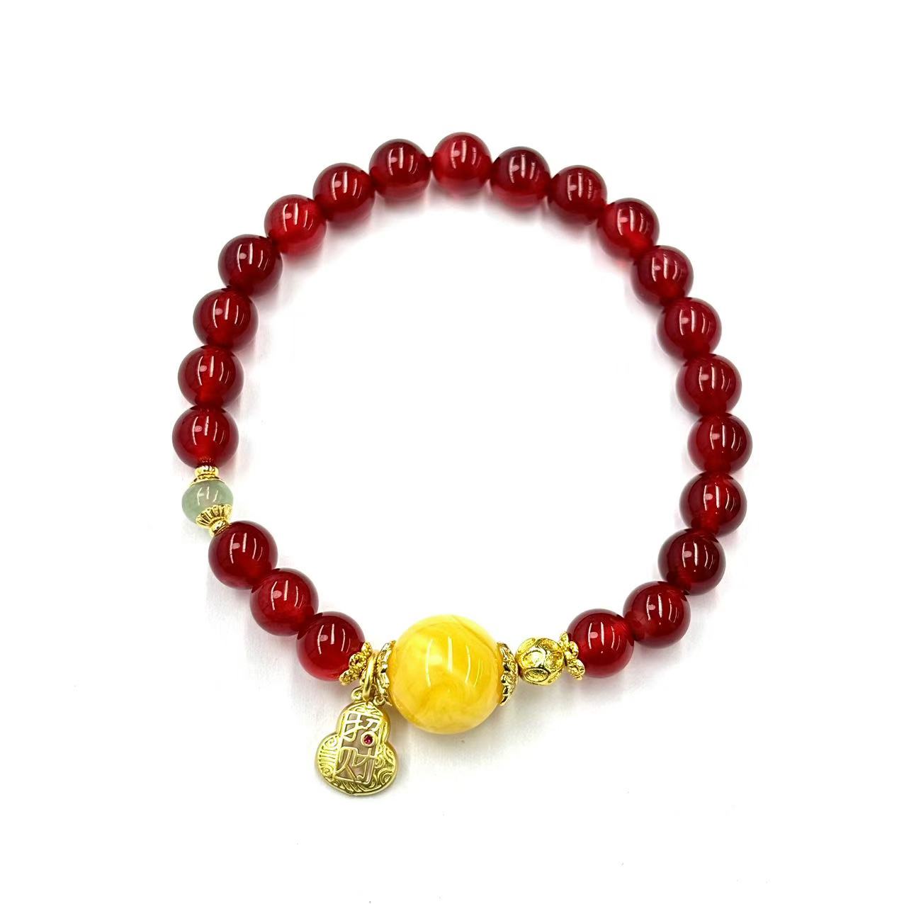 【符老板】s1167-复古气质款红景玛瑙圆珠葫芦手串-赠礼盒