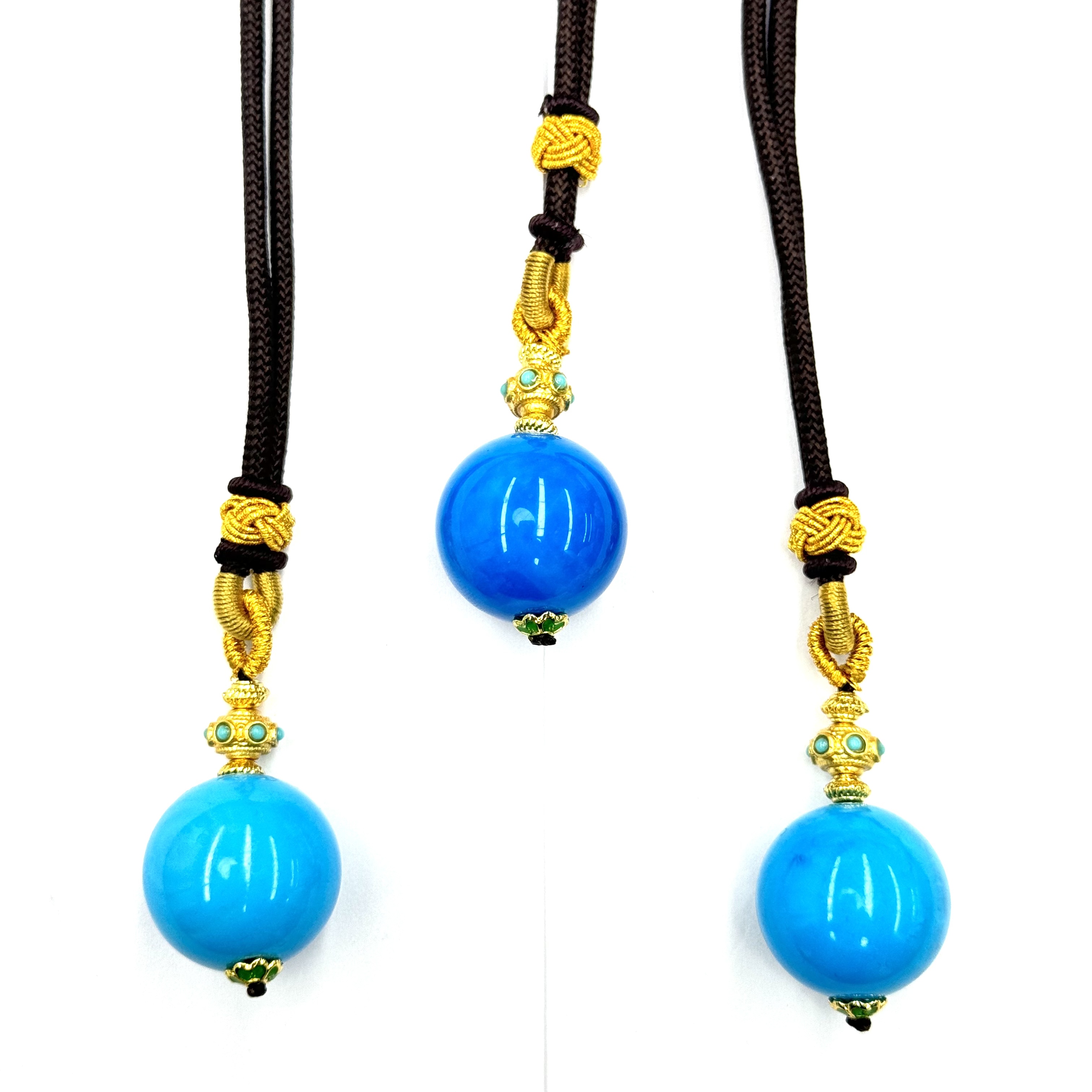 【符老板】y2510-民族风气质款蓝美玛瑙圆珠吊坠-赠礼盒