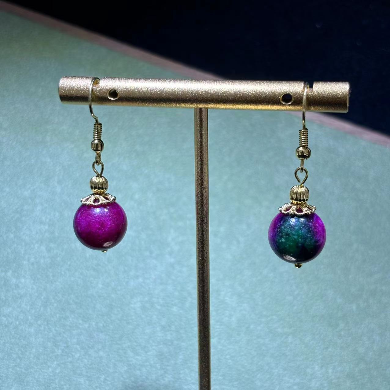 【符老板】y2089-国风凤羽玛瑙圆珠耳坠多样性只发一件-合金-赠礼盒