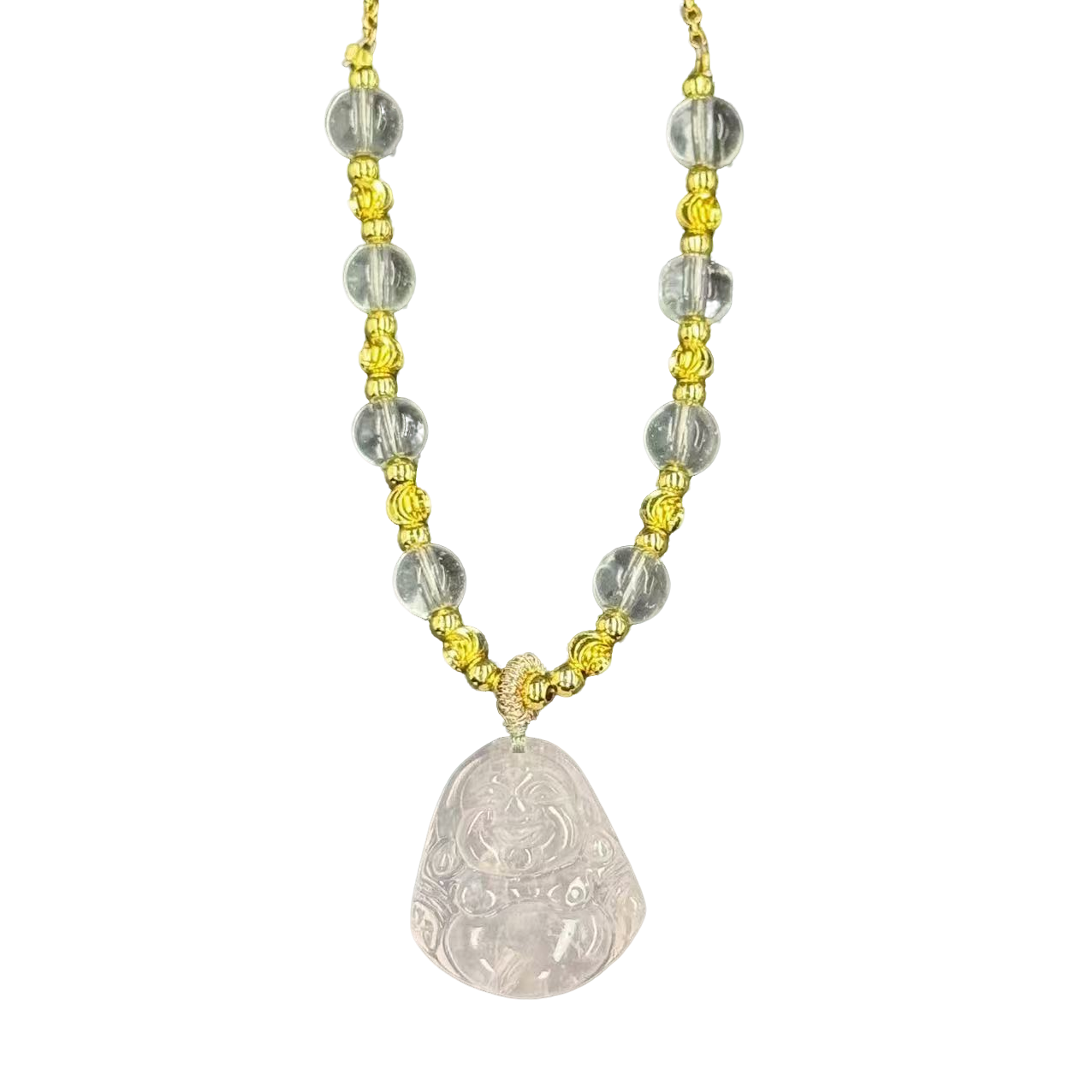 【符老板】y2496-国风设计款冰花芙蓉晶粉水晶佛公项链-赠礼盒