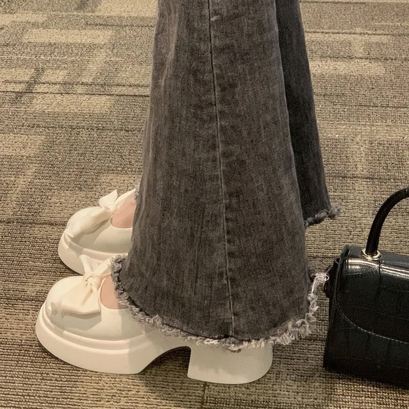 玛丽珍鞋女2023年春新款时尚高跟蝴蝶结厚底粗跟珍珠配裙子小皮鞋