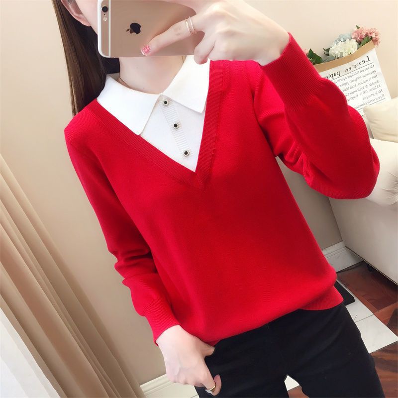 【80-200斤】假两件针织衫女毛衣秋冬新款大码打底衫宽松洋气上衣女