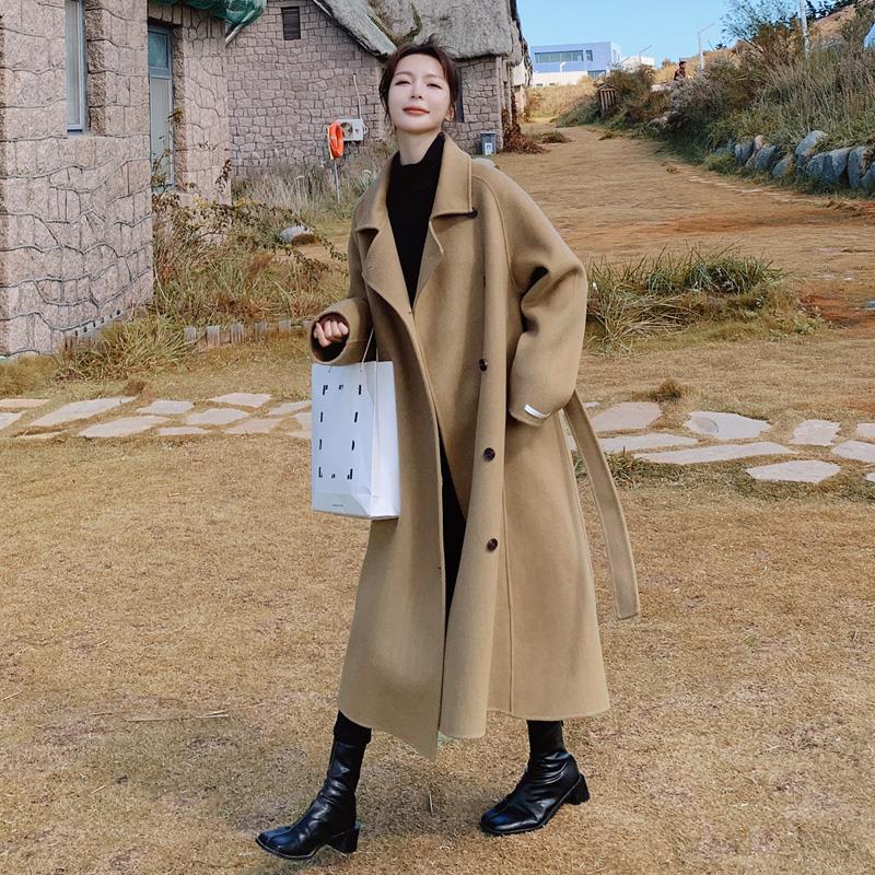 驼色双面大衣女2023新款秋冬赫本风高级感卡其色羊毛呢子外套