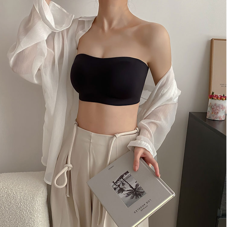 无肩带内衣女美背小胸果冻防滑聚拢夏季无痕无钢圈裹胸防走光
