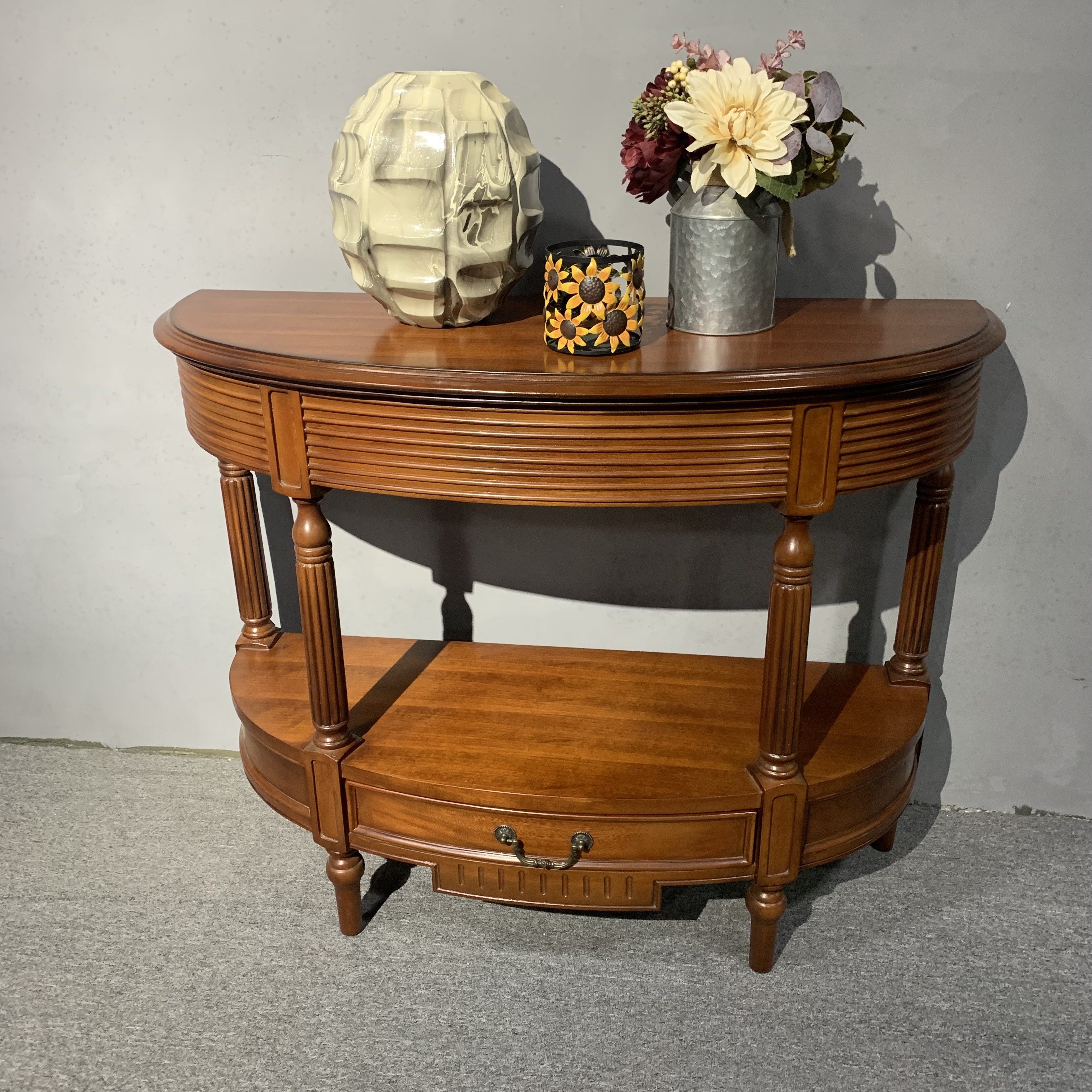 桃花芯实木玄关柜半圆客厅柜美式110*40*80