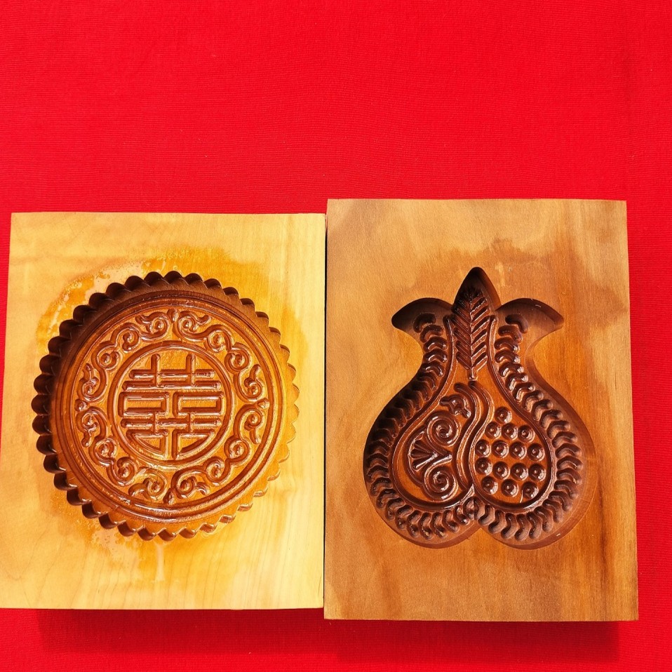 百年梨木|中号一套三个月饼模具（六个图案）