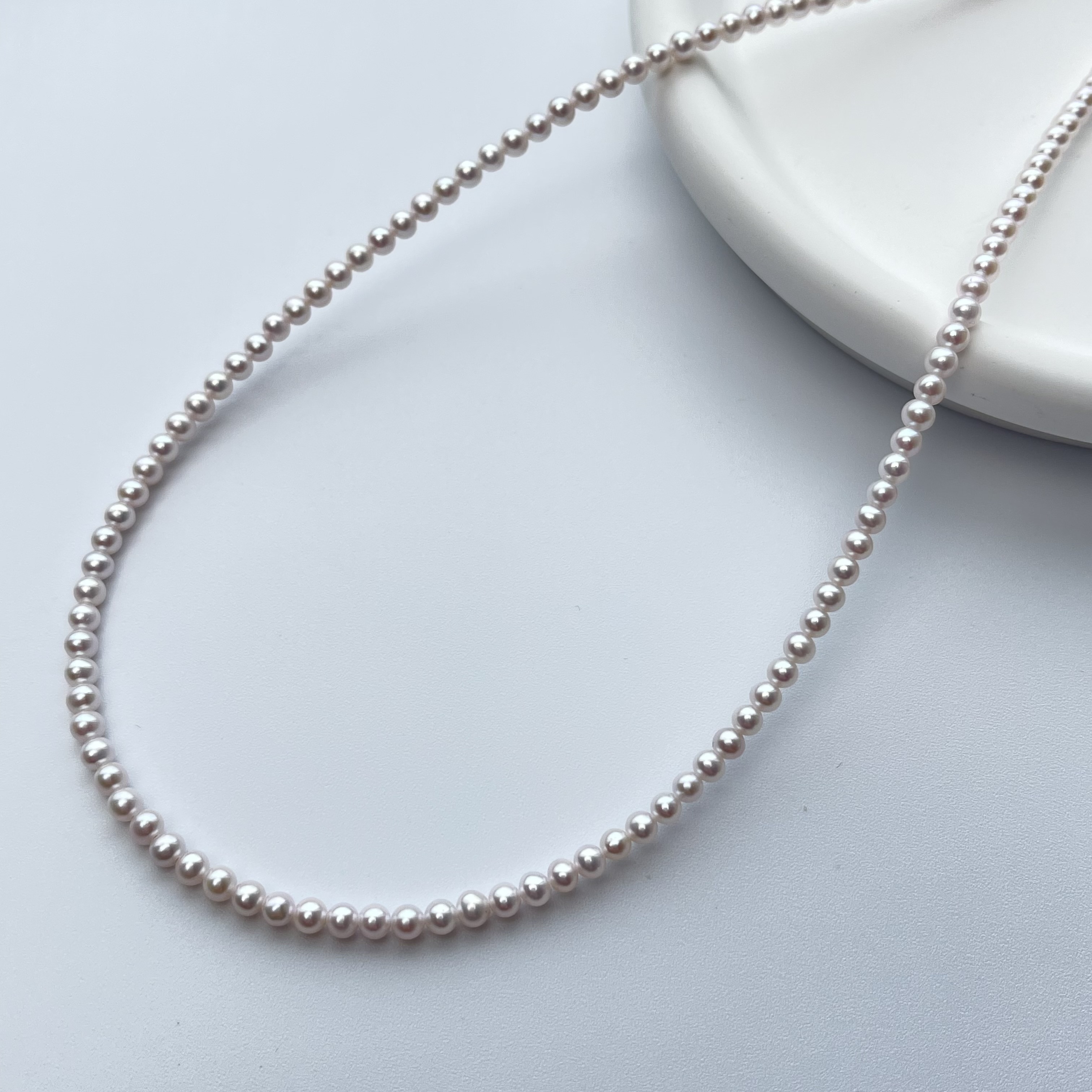 3-3.5mm白粉极光天然淡水珍珠项链小米珠