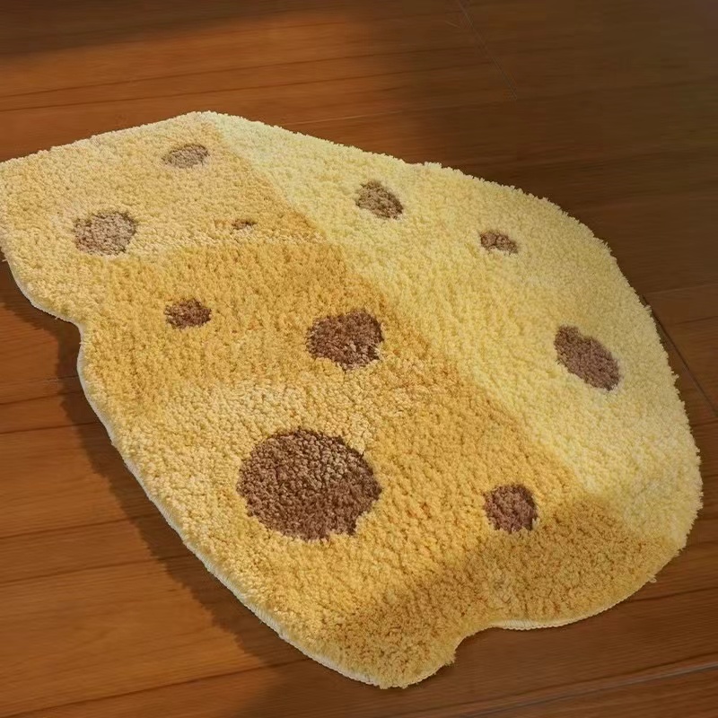 45*75cm创意卡通奶酪异形植绒地毯 浴室吸水防滑脚垫玄关脚垫