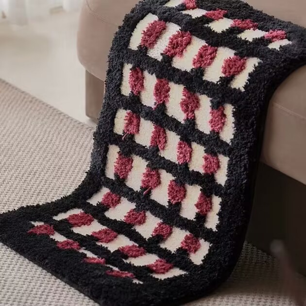 可爱糖豆波点 植绒床边地毯 客厅沙发卧室地垫浴室门口 吸水防滑