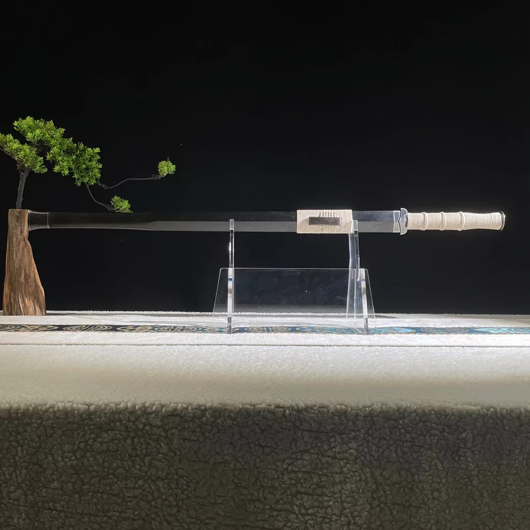 【破云剑】铁装嵌银丝简装黑檀木鞘毛铁夹钢八面汉剑 未开刃