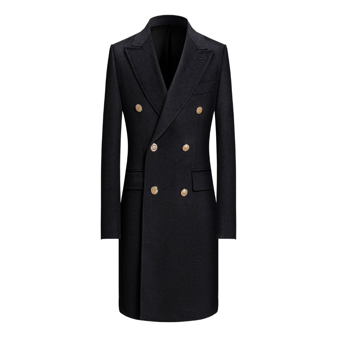 【澳洲质感羊绒大衣】冬季男士时尚黑色中长款修身秋冬厚款毛呢大衣